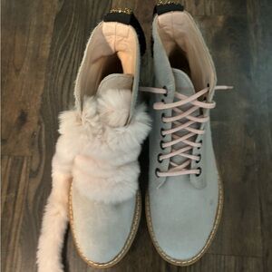 Mr & Mrs Italy Light Gray Lace Up Boots with Pink Fur